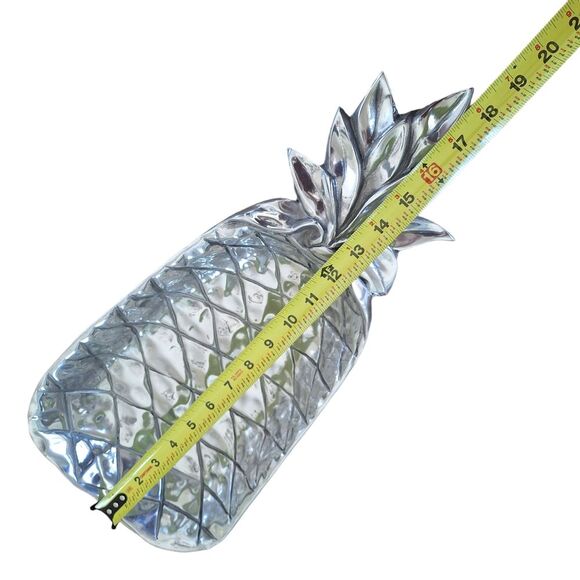 Pewter Pineapple Shaped Serving Tray Large Bowl Hand Hammered in Mexico Vintage - Picture 11 of 11